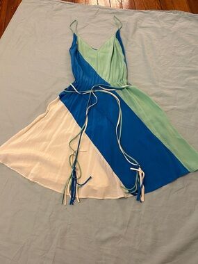 Yumi Kim Blue, Mint & Cream Diagonal Colorblock Slip Dress